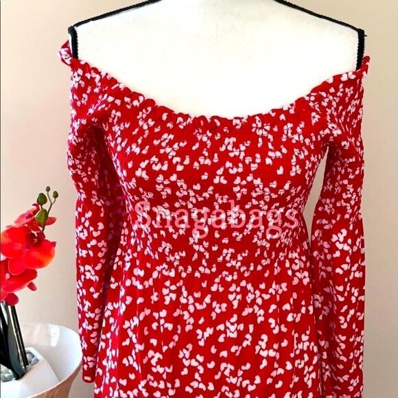 MICHAEL KORS NWT OFF THE SHOULDER HEART PATTERN DRESS COLOR SCARLET SIZE SMALL - Picture 6 of 14